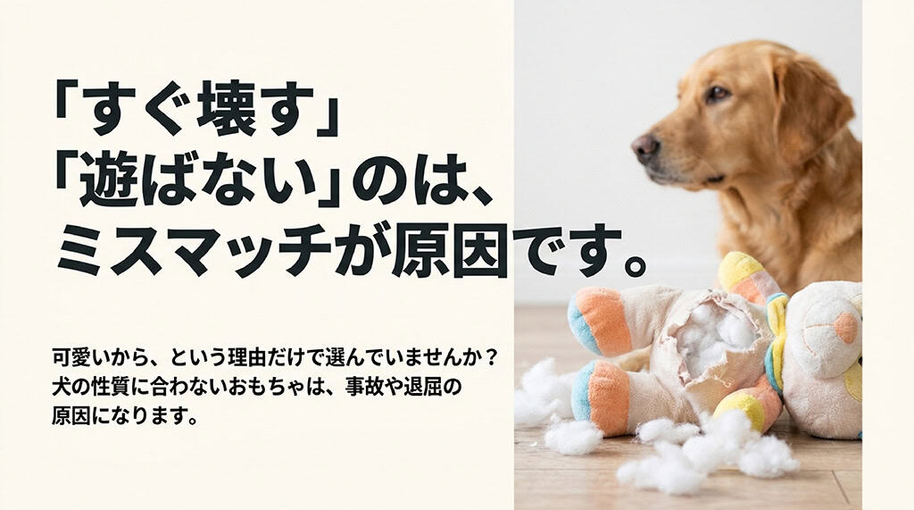 おもちゃをすぐ壊す、遊ばないのはミスマッチが原因。可愛いからという理由だけで選ぶと、事故や退屈の原因になります。