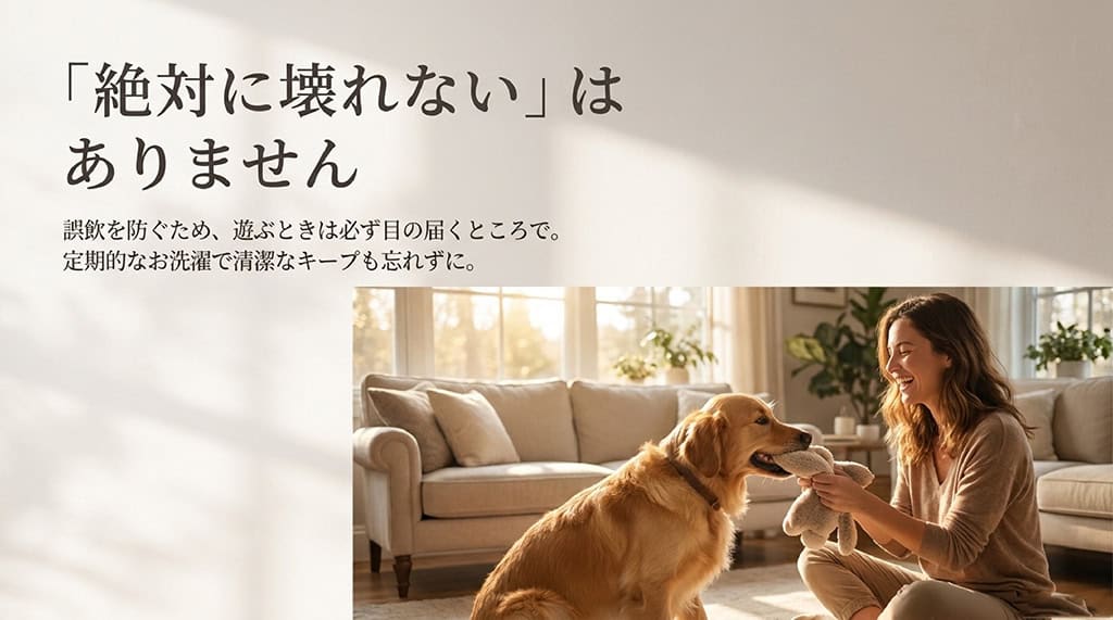 絶対に壊れないおもちゃはないため、誤飲を防ぎ目の届くところで遊ばせるという注意喚起
