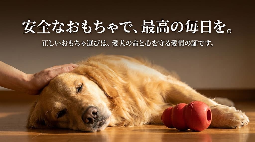 安全なおもちゃで、最高の毎日を。正しいおもちゃ選びは、愛犬の命と心を守る愛情の証です。