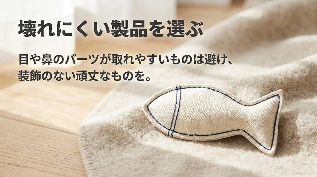目や鼻のパーツが取れやすいものを避け、装飾のない頑丈な製品を選ぶコツをまとめたスライド