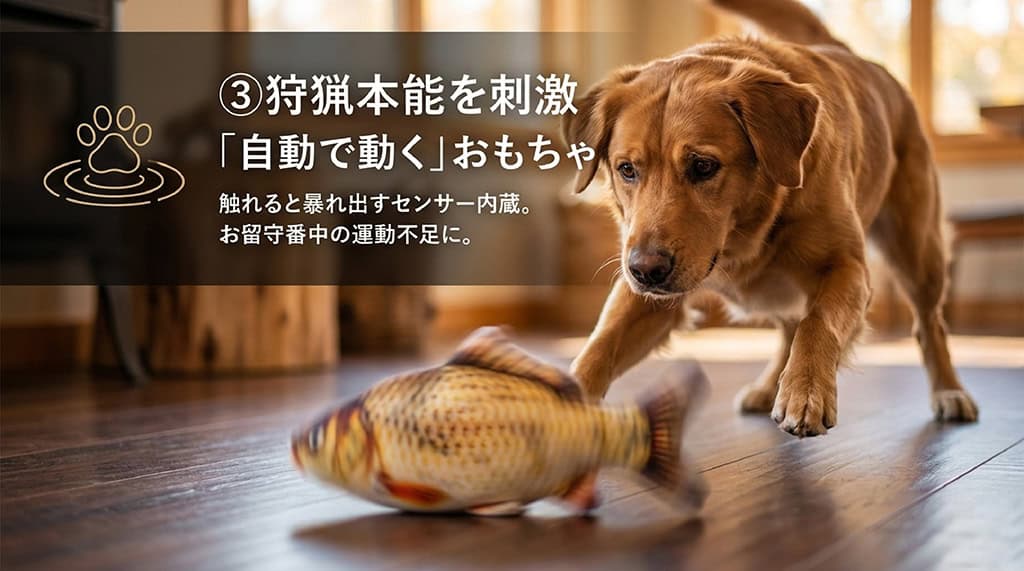 犬の狩猟本能を刺激し、触れると自動で暴れ出すおもちゃ