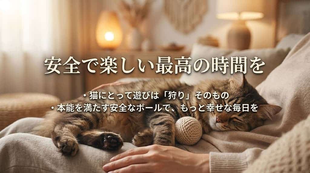 安全で楽しい最高の時間を。猫にとって遊びは「狩り」そのもの。本能を満たす安全なボールで、もっと幸せな毎日を。