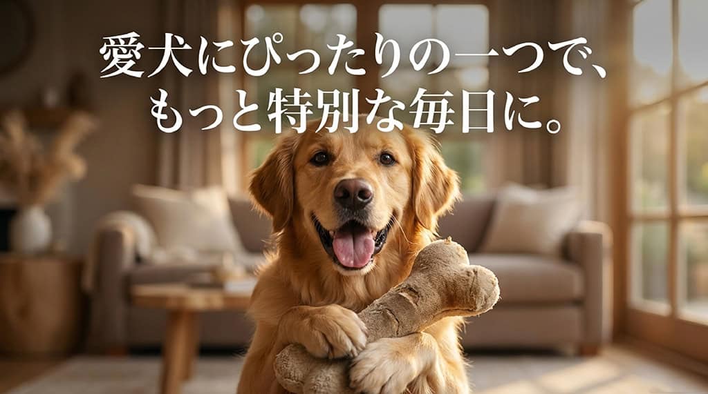 愛犬にぴったりのおもちゃを選んで特別な毎日を過ごしましょうというメッセージ