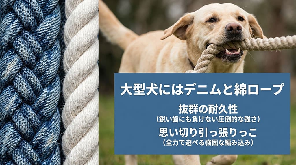 大型犬におすすめの頑丈なデニムと綿ロープのおもちゃ