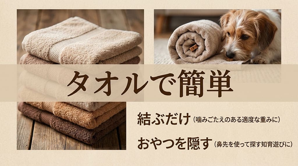 タオルを使った簡単手作り犬用おもちゃの作り方