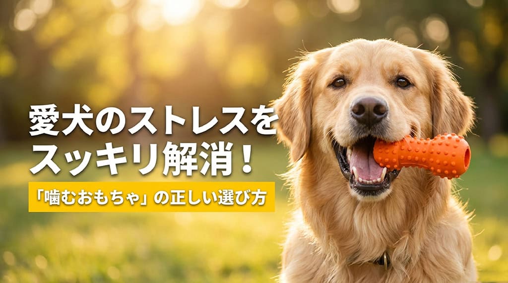 犬用の噛むおもちゃの正しい選び方を解説したスライドの表紙画像。