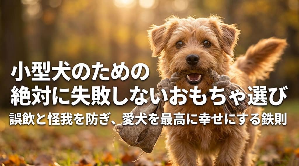 小型犬のための絶対に失敗しないおもちゃ選び、誤飲と怪我を防ぎ愛犬を最高に幸せにする鉄則の表紙スライド